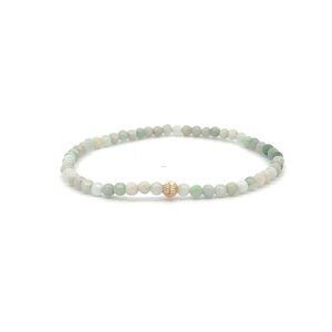 Stretch Burmese Jade Mini Beaded Bracelet with 14K Gold Corrugated Accent Bead